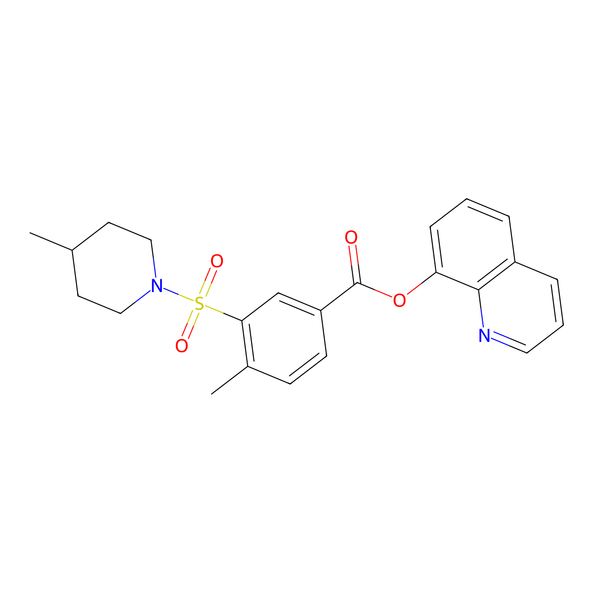 Quinolin-8-yl 4-methyl-3-[(4-methylpiperidin-1-yl)sulfonyl]benzoate molecular structure, CAS 314043-71-5