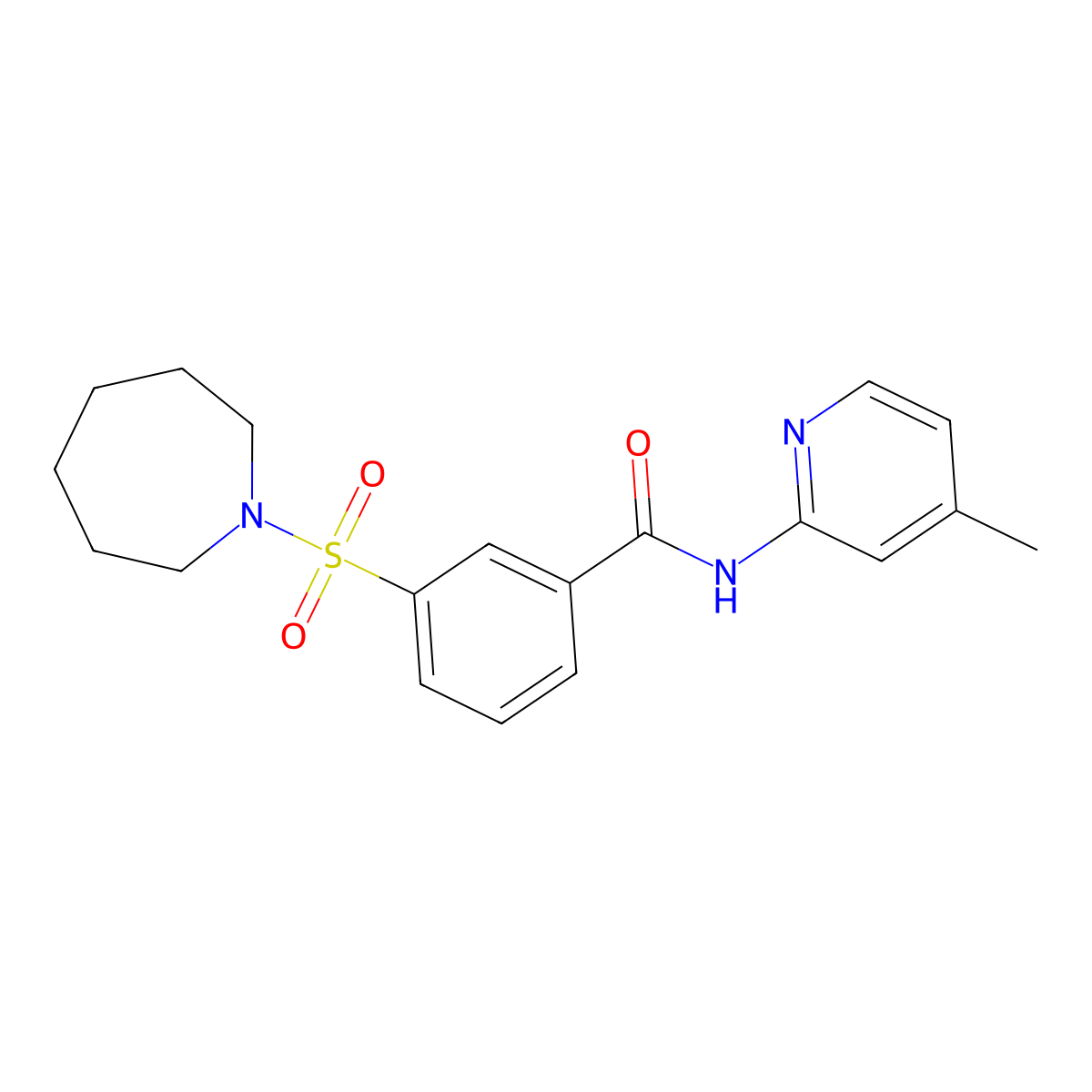 3-(azepan-1-ylsulfonyl)-N-(4-methylpyridin-2-yl)benzamide molecular structure, CAS 314043-73-7