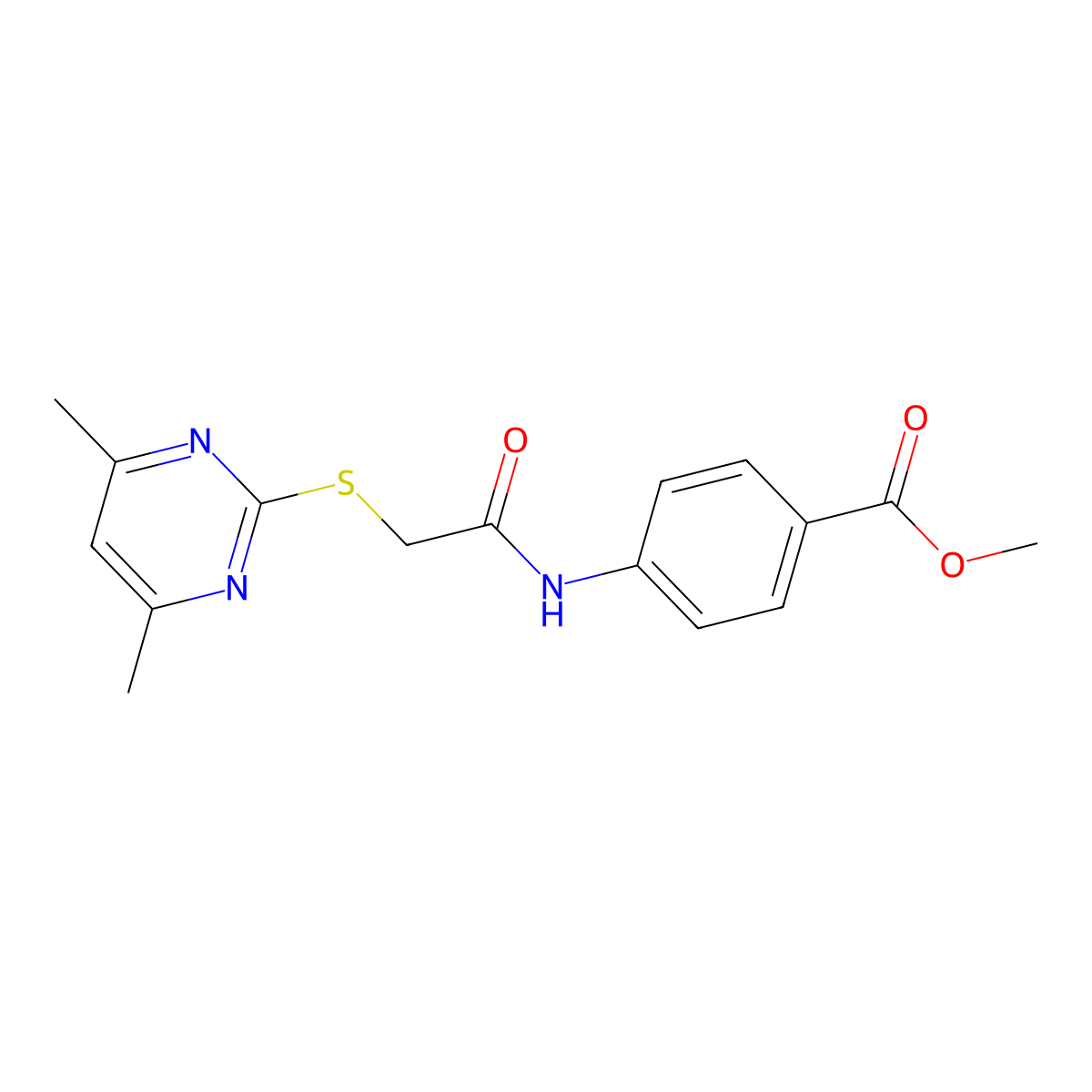 Methyl 4-((((4,6-dimethyl-2-pyrimidinyl)thio)acetyl)amino)benzoate molecular structure, CAS 314043-83-9