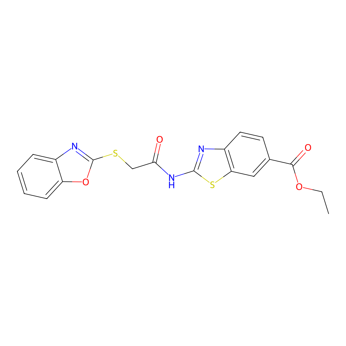 Ethyl 2-{[(1,3-benzoxazol-2-ylsulfanyl)acetyl]amino}-1,3-benzothiazole-6-carboxylate molecular structure, CAS 314043-92-0