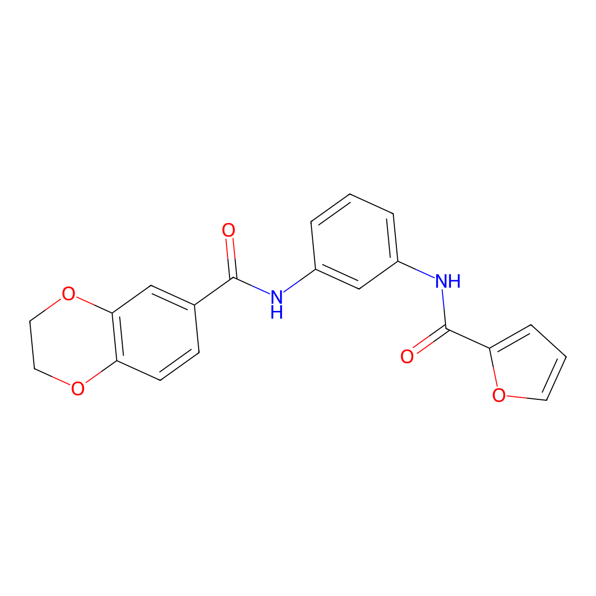 N-[3-(furan-2-carbonylamino)phenyl]-2,3-dihydro-1,4-benzodioxine-6-carboxamide molecular structure, CAS 314044-33-2