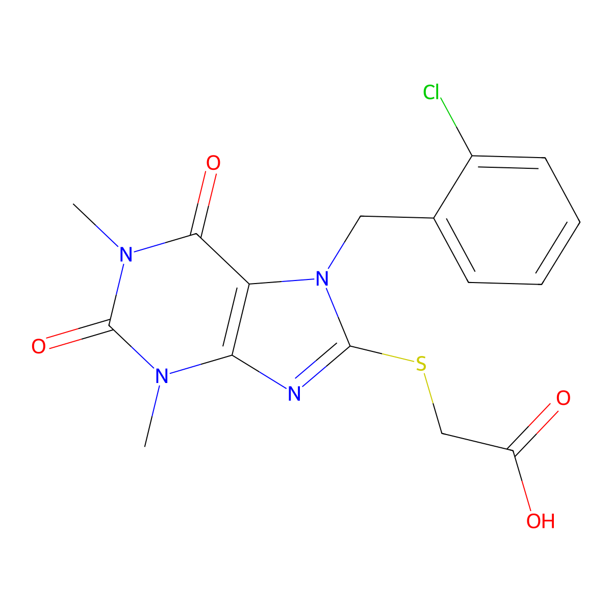 {[7-(2-chlorobenzyl)-1,3-dimethyl-2,6-dioxo-2,3,6,7-tetrahydro-1H-purin-8-yl]thio}acetic acid molecular structure, CAS 314044-43-4