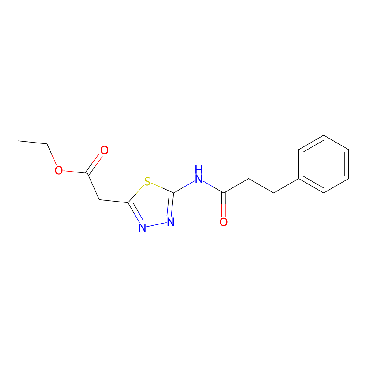 Ethyl 2-[5-(3-phenylpropanoylamino)-1,3,4-thiadiazol-2-yl]acetate molecular structure, CAS 314045-31-3