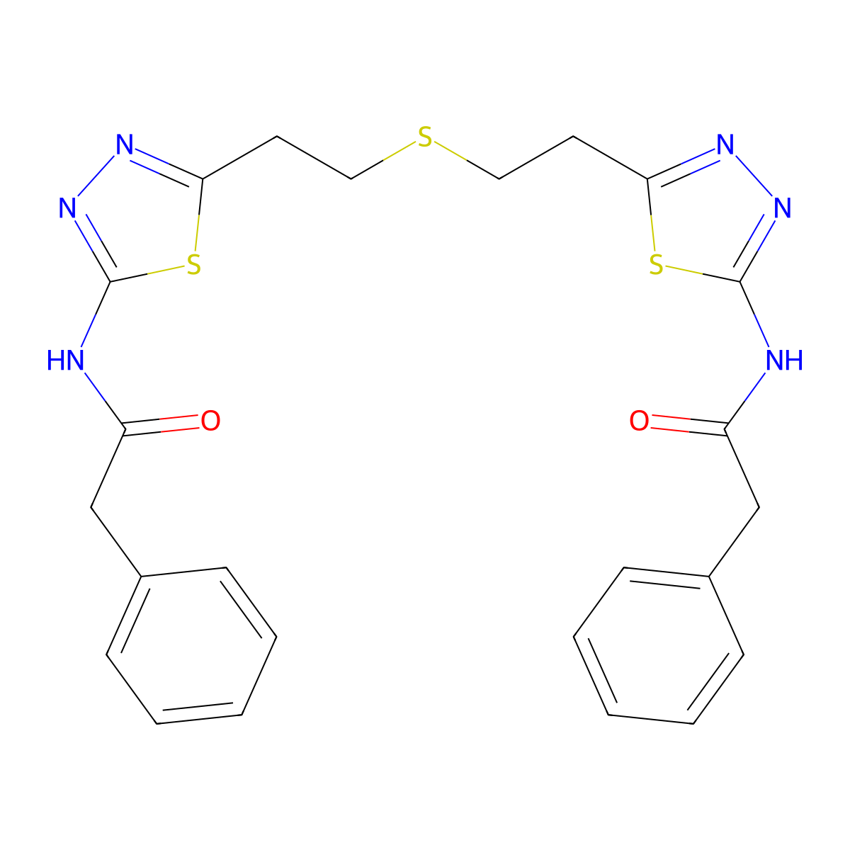 N,N'-[sulfanediylbis(Ethane-2,1-Diyl-1,3,4-Thiadiazole-5,2-Diyl)]bis(2-Phenylacetamide) molecular structure, CAS 314045-39-1