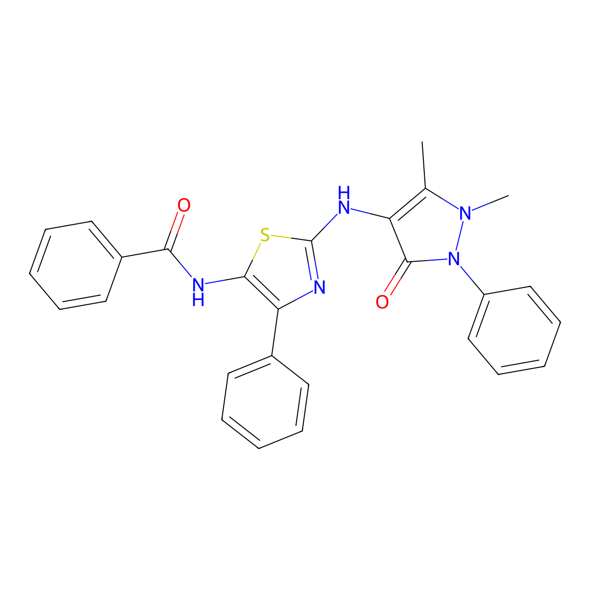 N-{2-[(1,5-dimethyl-3-oxo-2-phenyl-2,3-dihydro-1H-pyrazol-4-yl)amino]-4-phenyl-1,3-thiazol-5-yl}benzamide molecular structure, CAS 314045-87-9