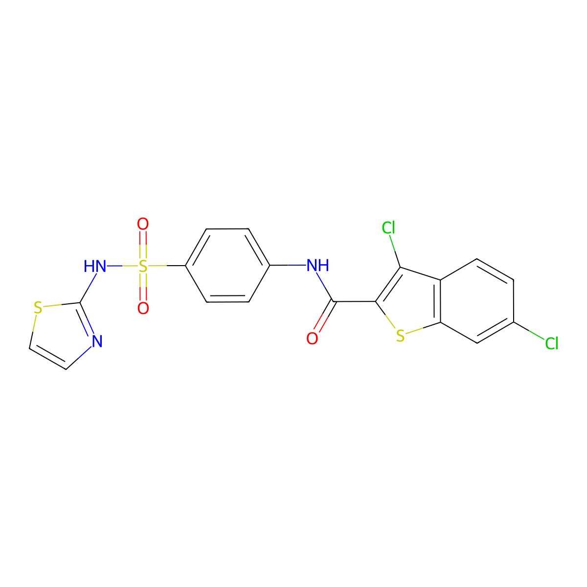 3,6-dichloro-N-[4-(1,3-thiazol-2-ylsulfamoyl)phenyl]-1-benzothiophene-2-carboxamide molecular structure, CAS 314046-00-9