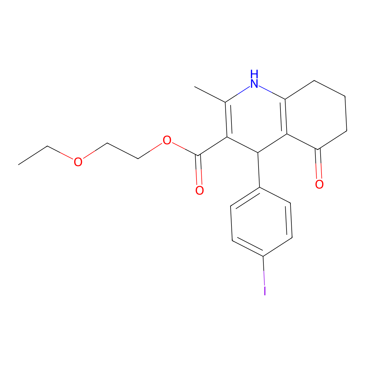 2-Ethoxyethyl 4-(4-iodophenyl)-2-methyl-5-oxo-1,4,5,6,7,8-hexahydro-3-quinolinecarboxylate molecular structure, CAS 314046-73-6