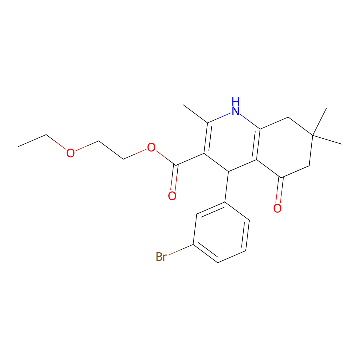 2-Ethoxyethyl 4-(3-bromophenyl)-2,7,7-trimethyl-5-oxo-1,4,5,6,7,8-hexahydroquinoline-3-carboxylate molecular structure, CAS 314046-77-0