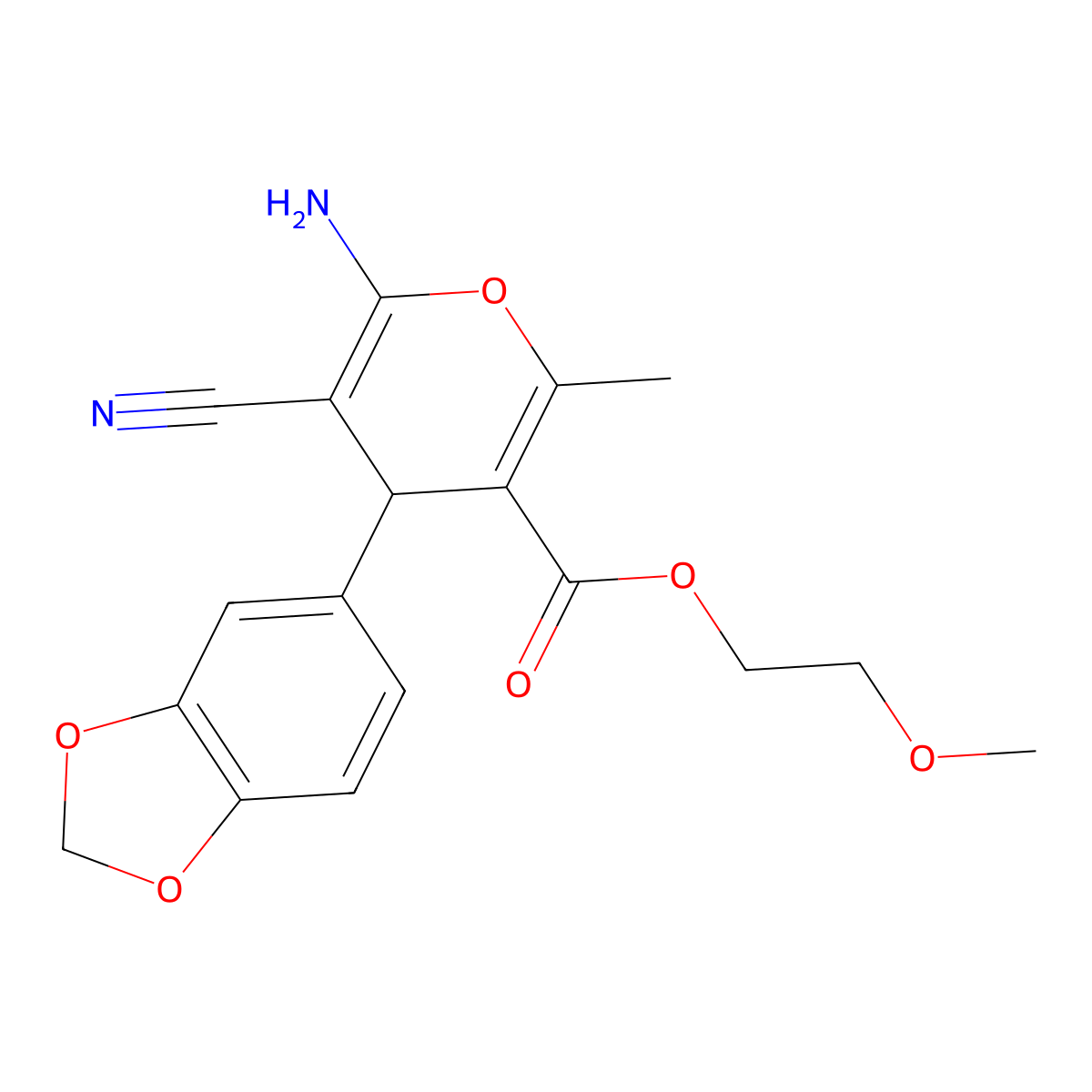 2-methoxyethyl 6-amino-4-(1,3-benzodioxol-5-yl)-5-cyano-2-methyl-4H-pyran-3-carboxylate molecular structure, CAS 314046-89-4