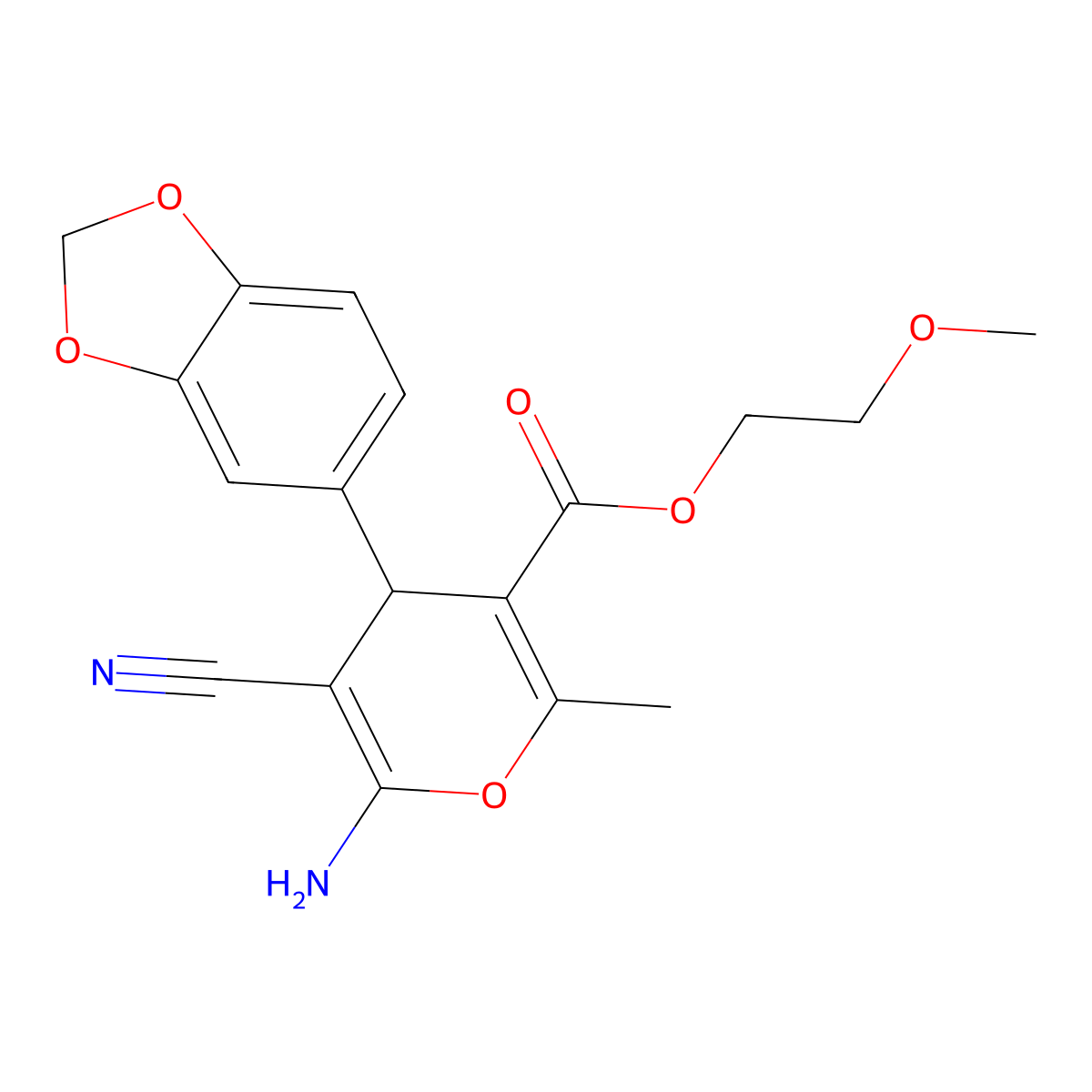 2-methoxyethyl 6-amino-4-(1,3-benzodioxol-5-yl)-5-cyano-2-methyl-4H-pyran-3-carboxylate molecular structure, CAS 314046-89-4
