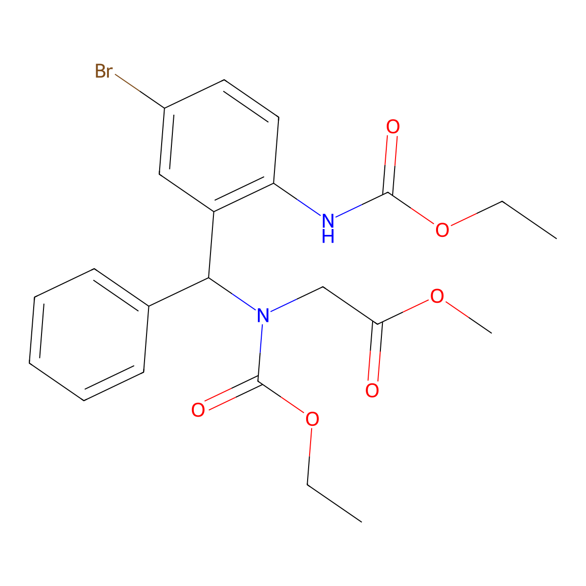Methyl 2-[[[5-bromo-2-(ethoxycarbonylamino)phenyl]-phenylmethyl]-ethoxycarbonylamino]acetate molecular structure, CAS 314047-07-9