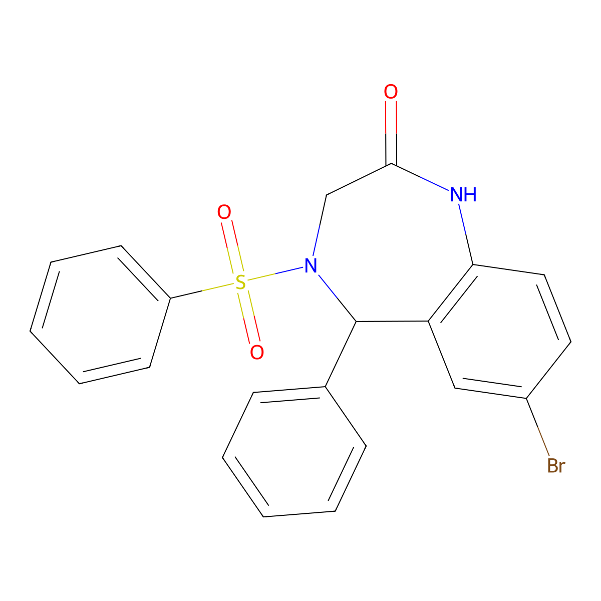 7-bromo-5-phenyl-4-(phenylsulfonyl)-1,3,4,5-tetrahydro-2H-benzo[e][1,4]diazepin-2-one molecular structure, CAS 314047-09-1