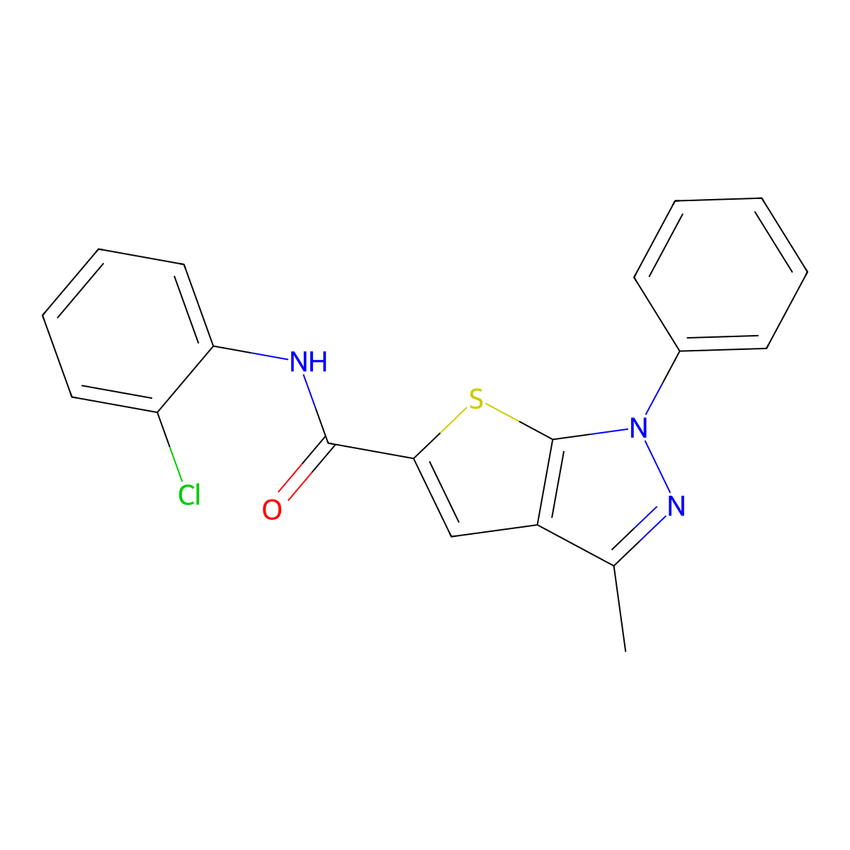 N-(2-chlorophenyl)-3-methyl-1-phenylthieno[2,3-c]pyrazole-5-carboxamide molecular structure, CAS 314047-22-8