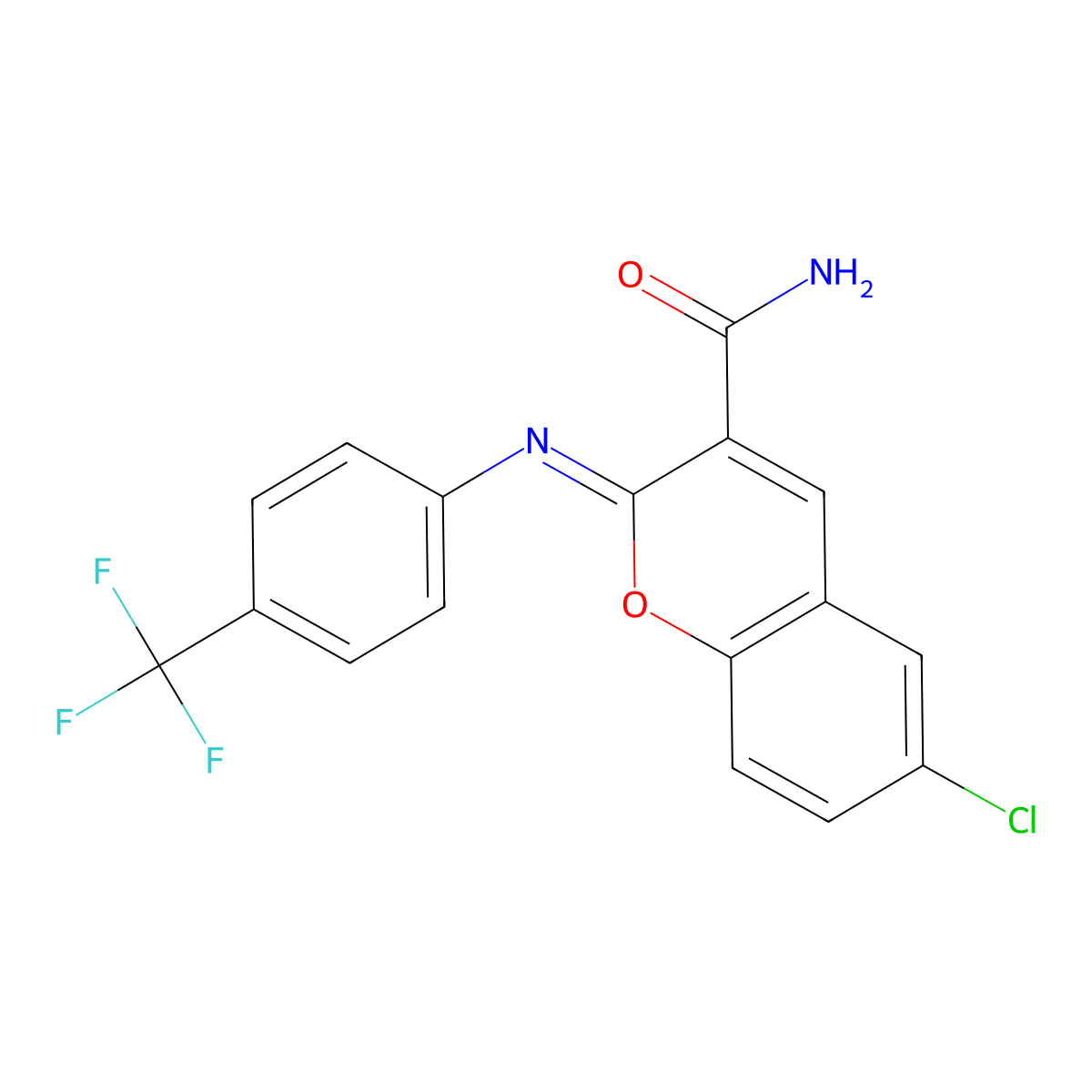 (2Z)-6-chloro-2-{[4-(trifluoromethyl)phenyl]imino}-2H-chromene-3-carboxamide molecular structure, CAS 314048-25-4