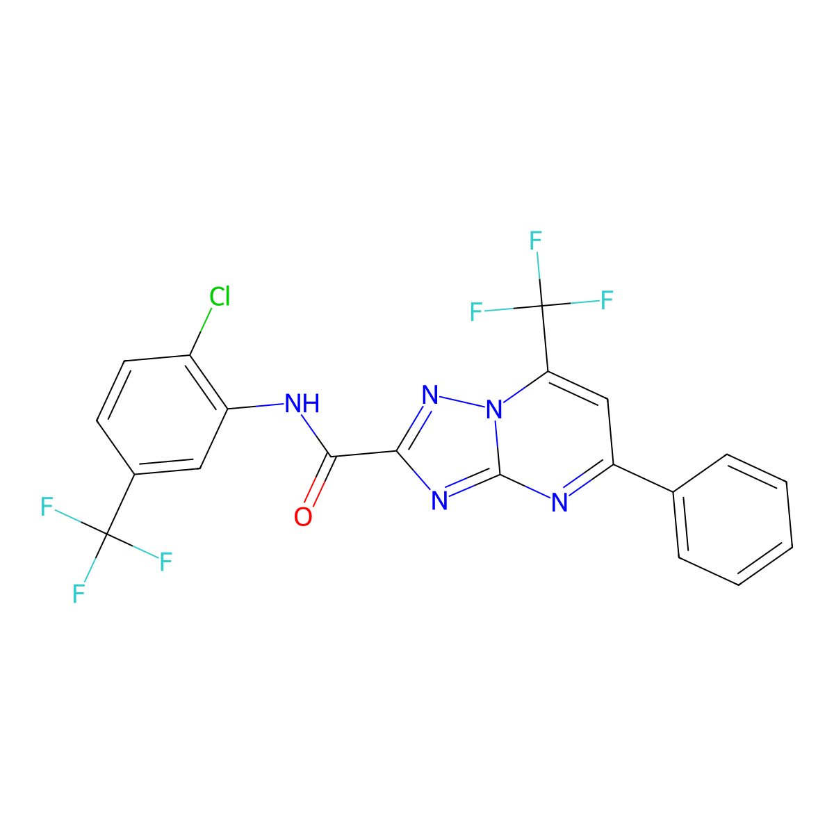 N-[2-chloro-5-(trifluoromethyl)phenyl]-5-phenyl-7-(trifluoromethyl)-[1,2,4]triazolo[1,5-a]pyrimidine-2-carboxamide molecular structure, CAS 314048-93-6