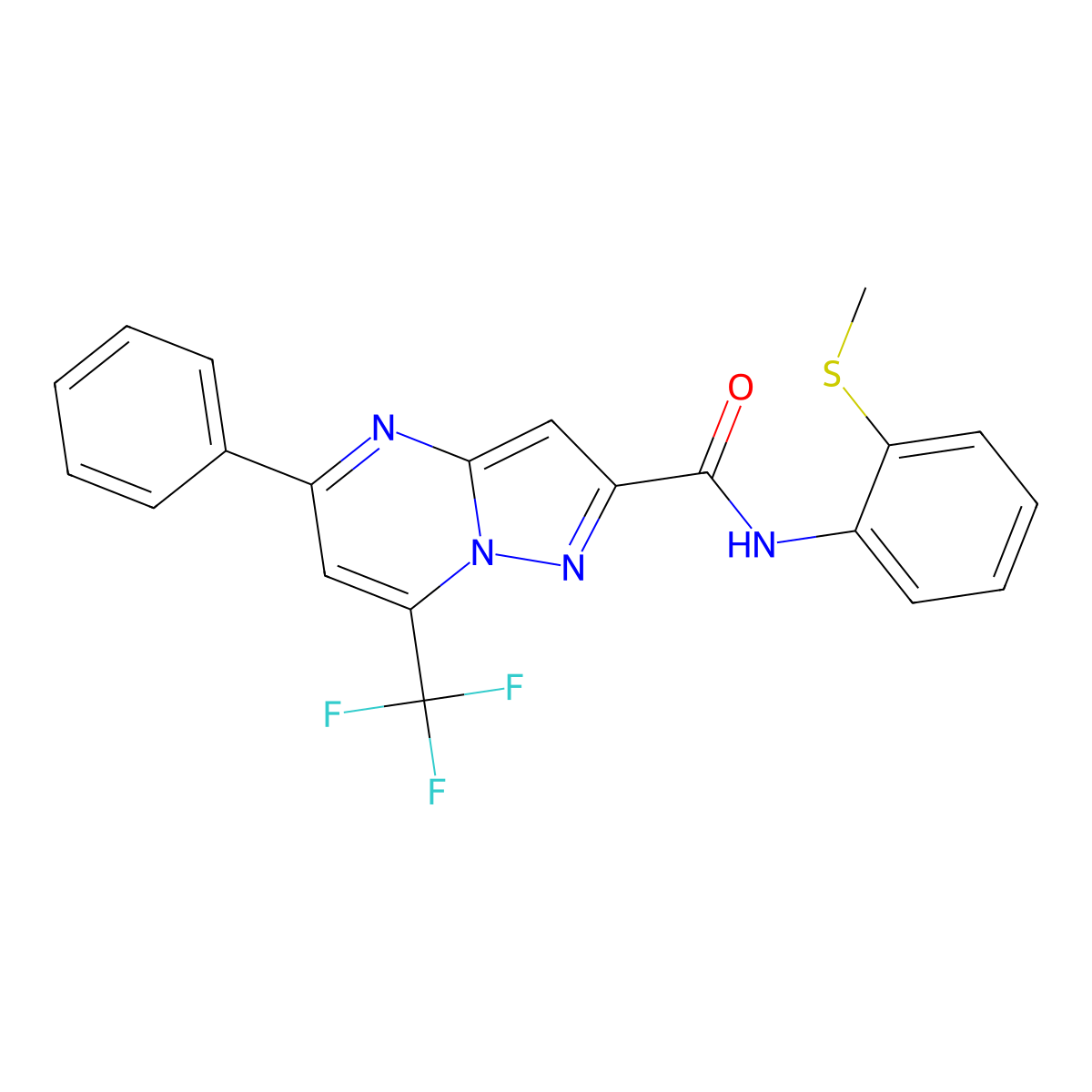 N-(2-methylsulfanylphenyl)-5-phenyl-7-(trifluoromethyl)pyrazolo[1,5-a]pyrimidine-2-carboxamide molecular structure, CAS 314049-01-9
