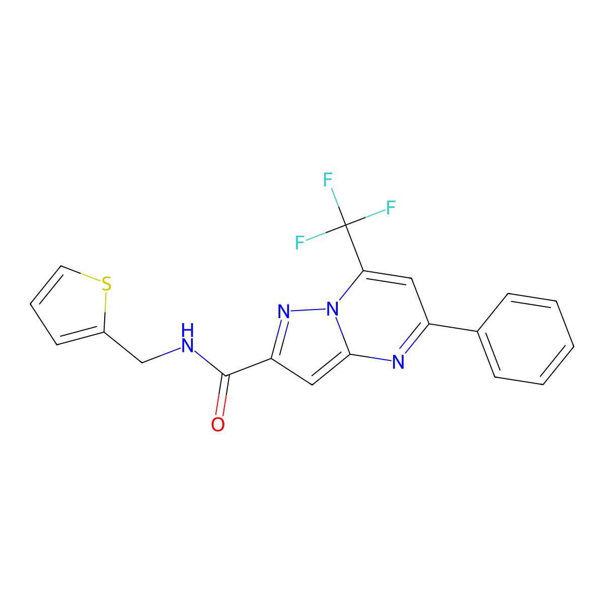 5-phenyl-N-(thiophen-2-ylmethyl)-7-(trifluoromethyl)pyrazolo[1,5-a]pyrimidine-2-carboxamide molecular structure, CAS 314049-02-0