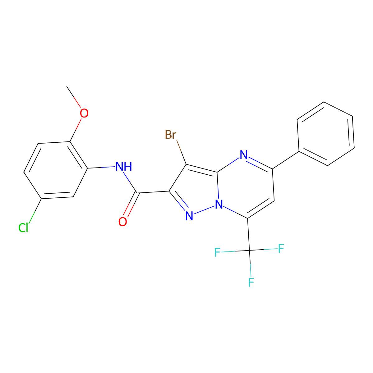 3-bromo-N-(5-chloro-2-methoxyphenyl)-5-phenyl-7-(trifluoromethyl)pyrazolo[1,5-a]pyrimidine-2-carboxamide molecular structure, CAS 314049-08-6