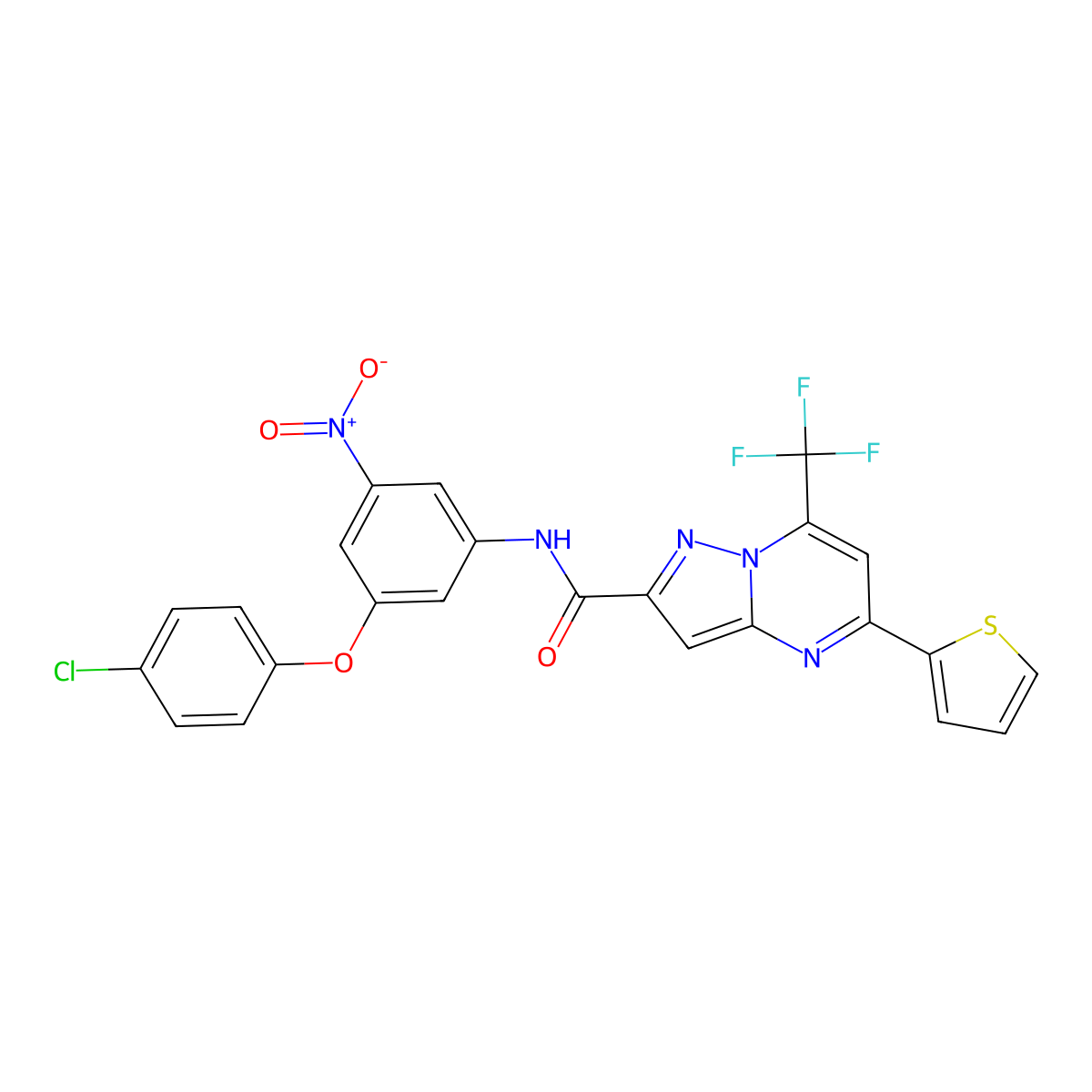 N-[3-(4-chlorophenoxy)-5-nitrophenyl]-5-thiophen-2-yl-7-(trifluoromethyl)pyrazolo[1,5-a]pyrimidine-2-carboxamide molecular structure, CAS 314049-15-5