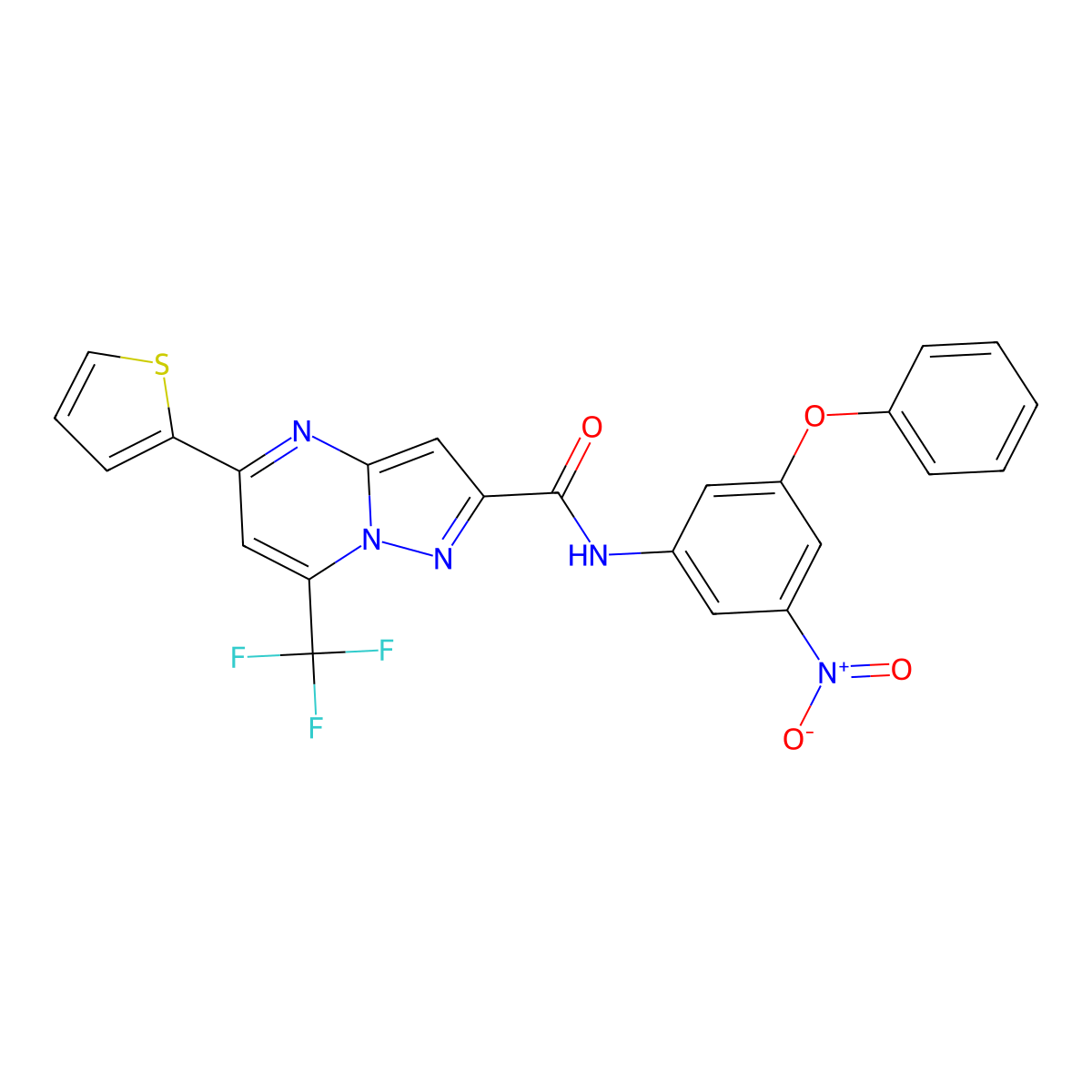 N-(3-nitro-5-phenoxyphenyl)-5-(thiophen-2-yl)-7-(trifluoromethyl)pyrazolo[1,5-a]pyrimidine-2-carboxamide molecular structure, CAS 314049-17-7