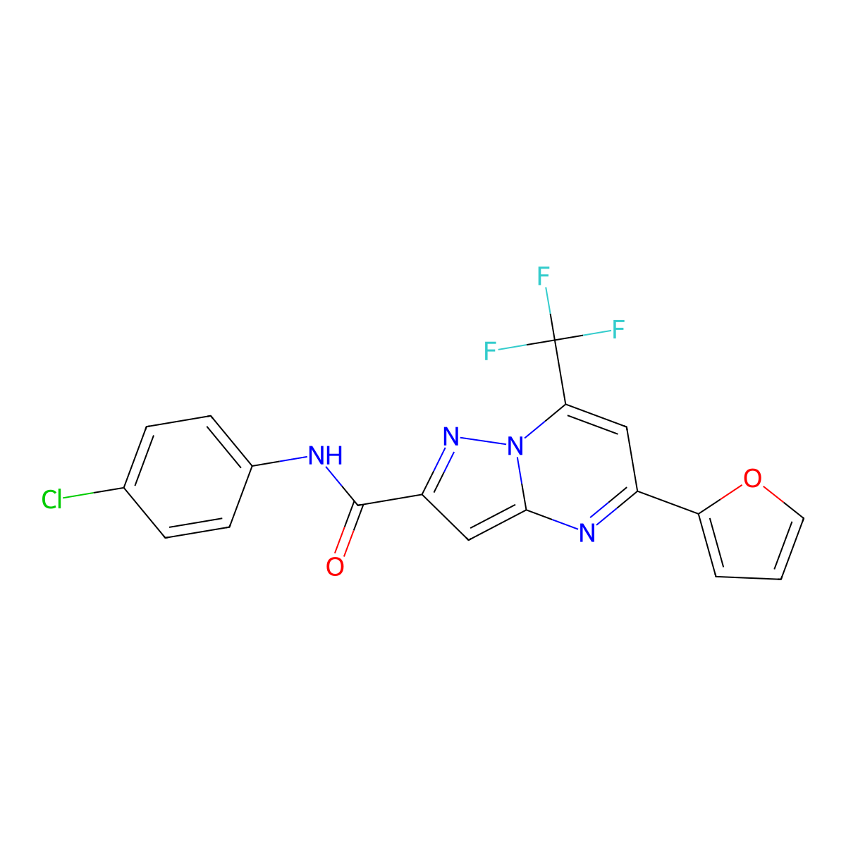 N-(4-chlorophenyl)-5-(furan-2-yl)-7-(trifluoromethyl)pyrazolo[1,5-a]pyrimidine-2-carboxamide molecular structure, CAS 314051-51-9