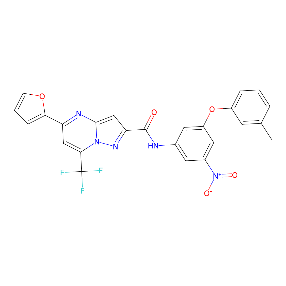 5-(furan-2-yl)-N-[3-(3-methylphenoxy)-5-nitrophenyl]-7-(trifluoromethyl)pyrazolo[1,5-a]pyrimidine-2-carboxamide molecular structure, CAS 314051-56-4