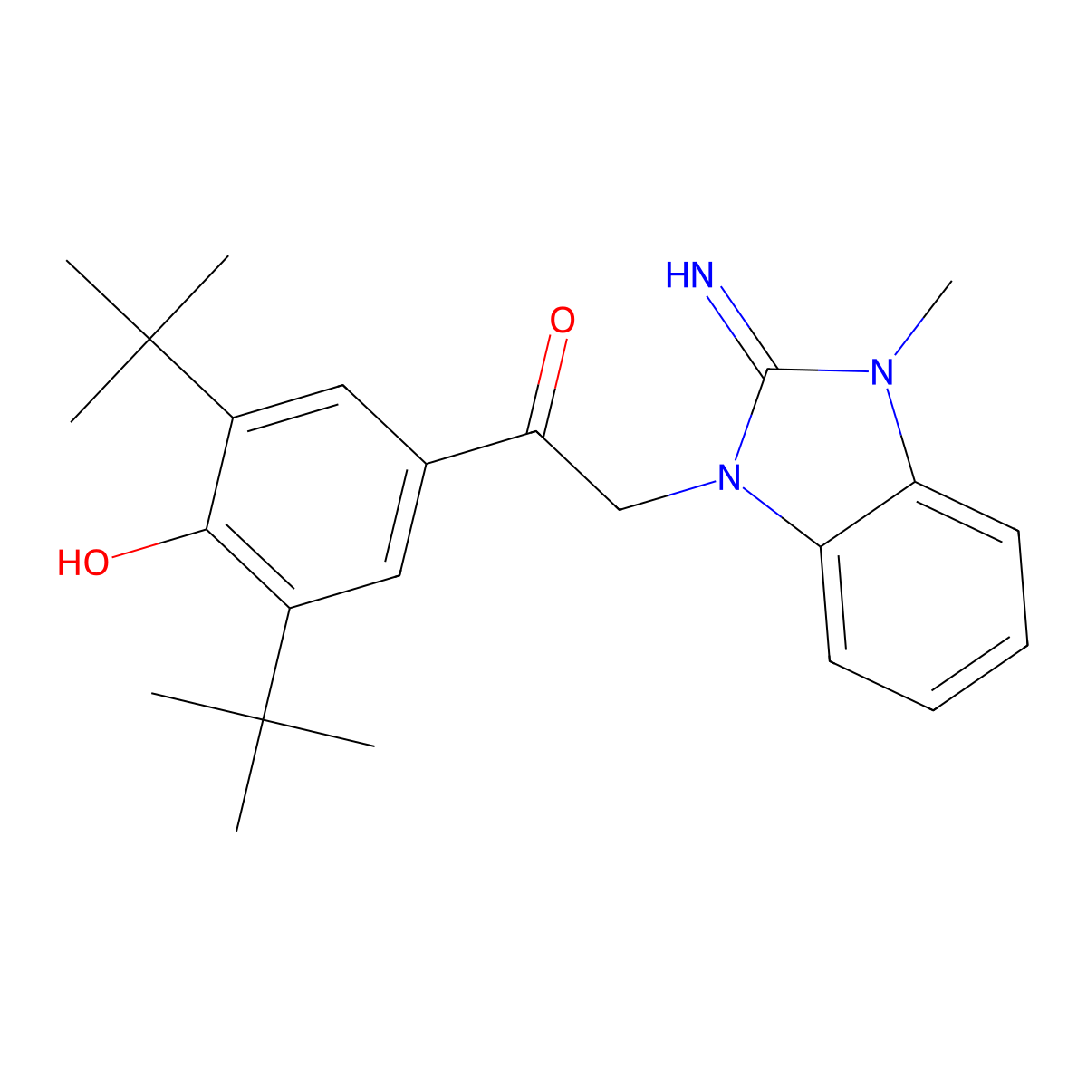 1-(3,5-Ditert-butyl-4-hydroxyphenyl)-2-(2-imino-3-methylbenzimidazol-1-yl)ethanone molecular structure, CAS 314051-73-5