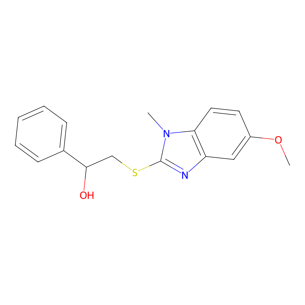 2-(5-Methoxy-1-methylbenzimidazol-2-yl)sulfanyl-1-phenylethanol molecular structure, CAS 314051-85-9
