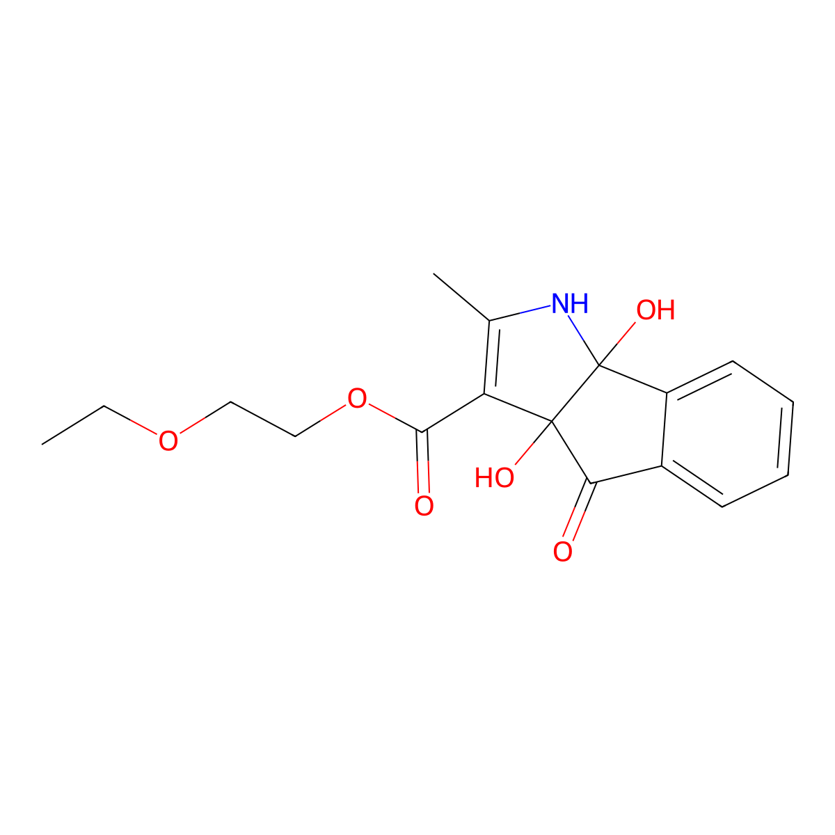 2-Ethoxyethyl 3a,8b-dihydroxy-2-methyl-4-oxo-1,3a,4,8b-tetrahydroindeno[1,2-b]pyrrole-3-carboxylate molecular structure, CAS 314051-97-3