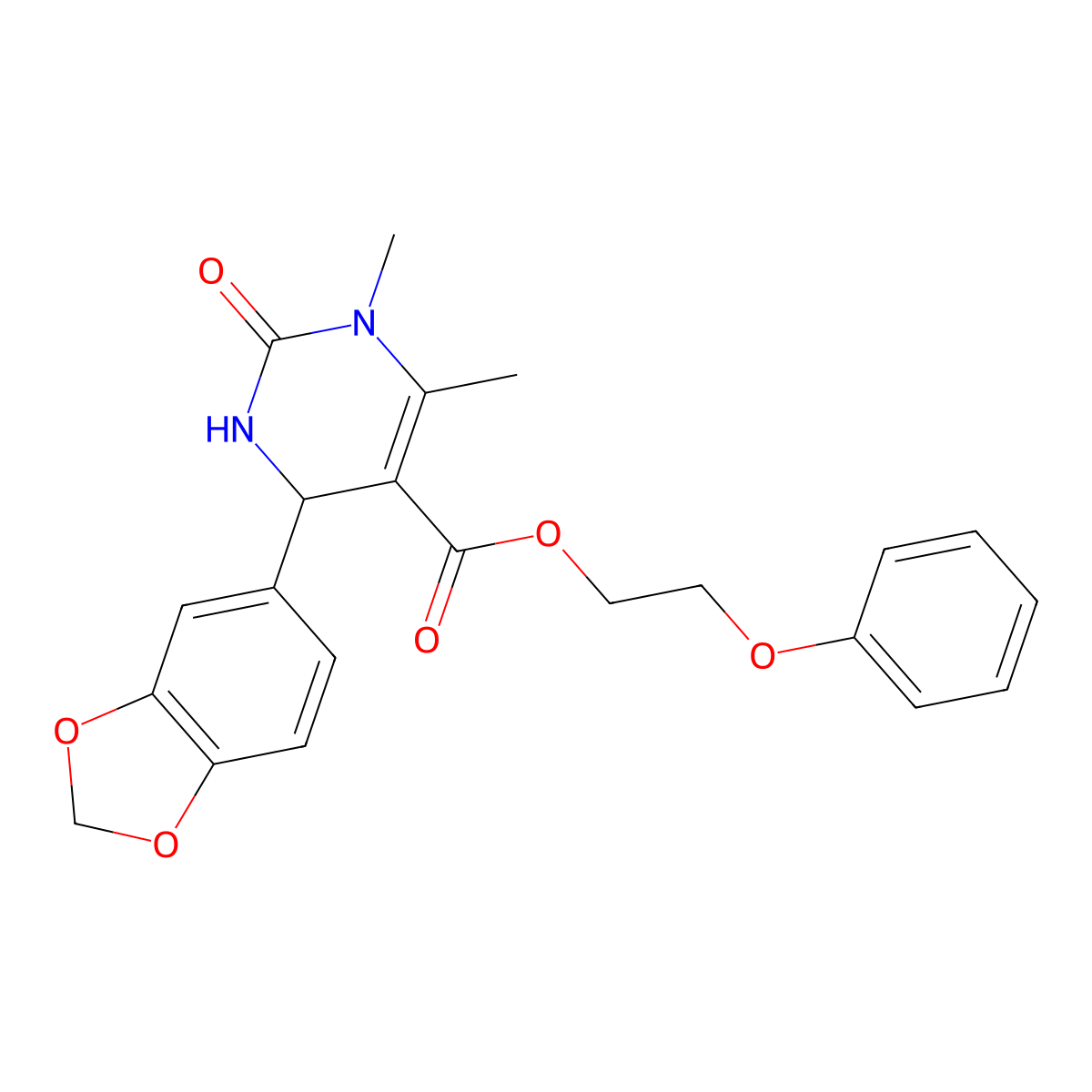 2-Phenoxyethyl 6-(1,3-benzodioxol-5-yl)-3,4-dimethyl-2-oxo-1,6-dihydropyrimidine-5-carboxylate molecular structure, CAS 314051-98-4