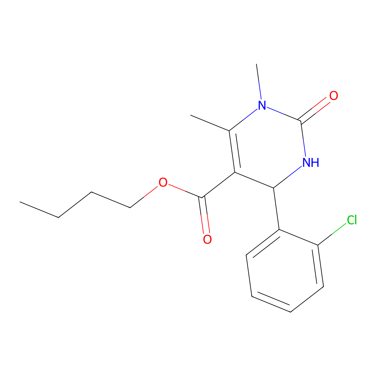 Butyl 4-(2-chlorophenyl)-1,6-dimethyl-2-oxo-1,2,3,4-tetrahydropyrimidine-5-carboxylate molecular structure, CAS 314052-20-5