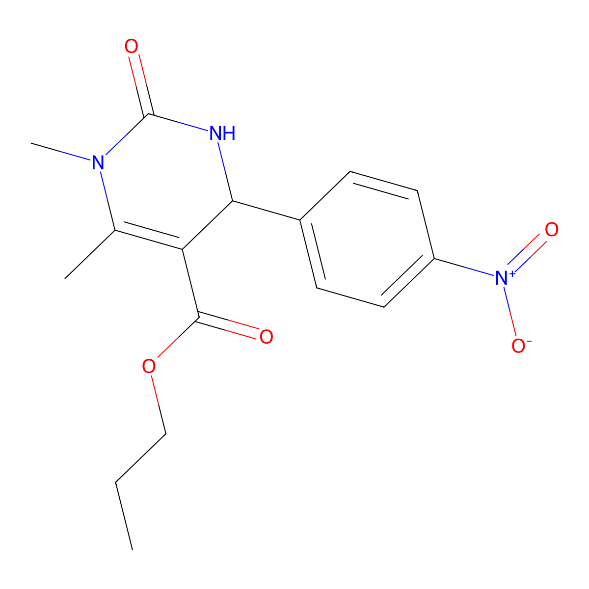 Propyl 1,6-dimethyl-4-(4-nitrophenyl)-2-oxo-1,2,3,4-tetrahydropyrimidine-5-carboxylate molecular structure, CAS 314052-27-2
