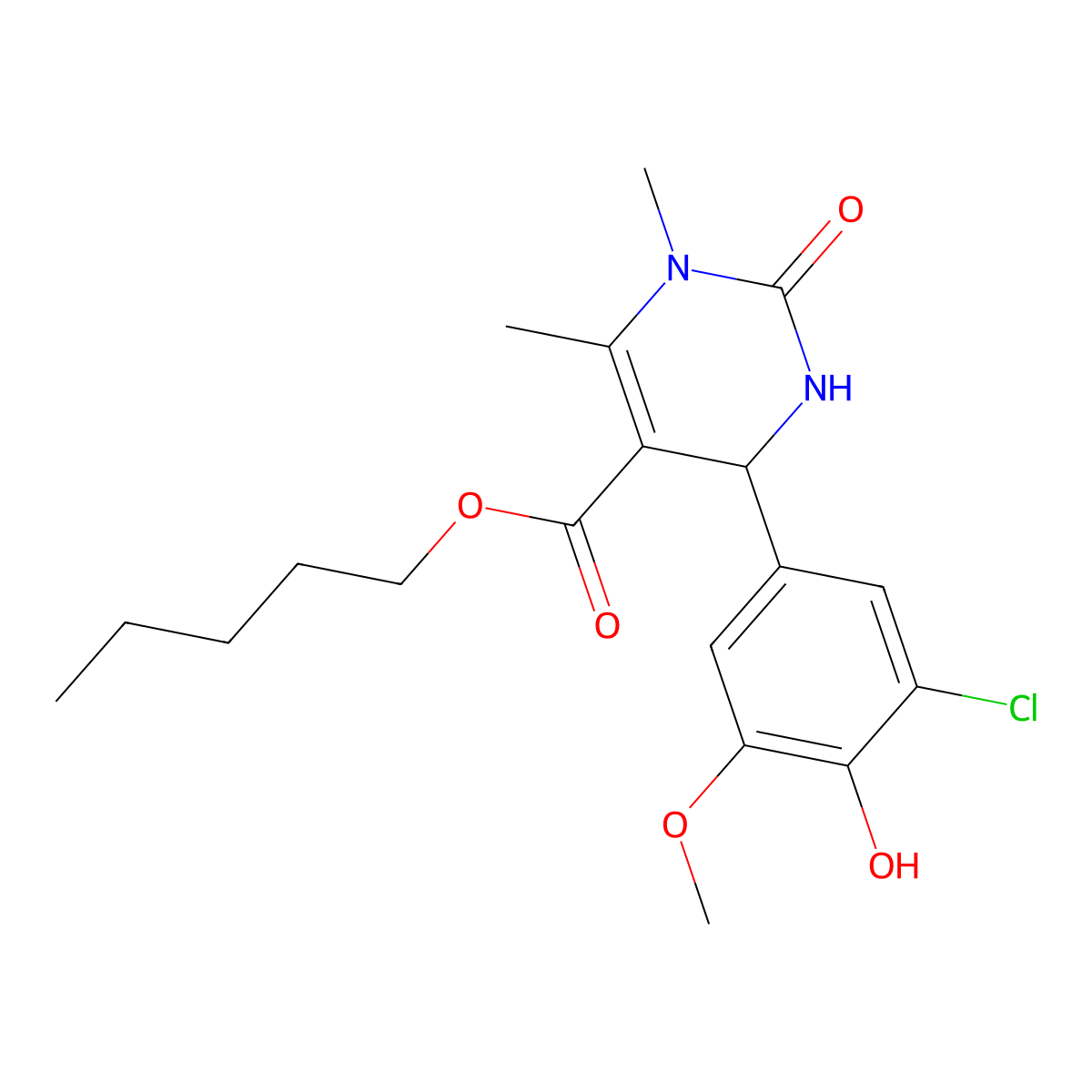 Pentyl 4-(3-chloro-4-hydroxy-5-methoxyphenyl)-1,6-dimethyl-2-oxo-1,2,3,4-tetrahydropyrimidine-5-carboxylate molecular structure, CAS 314052-31-8