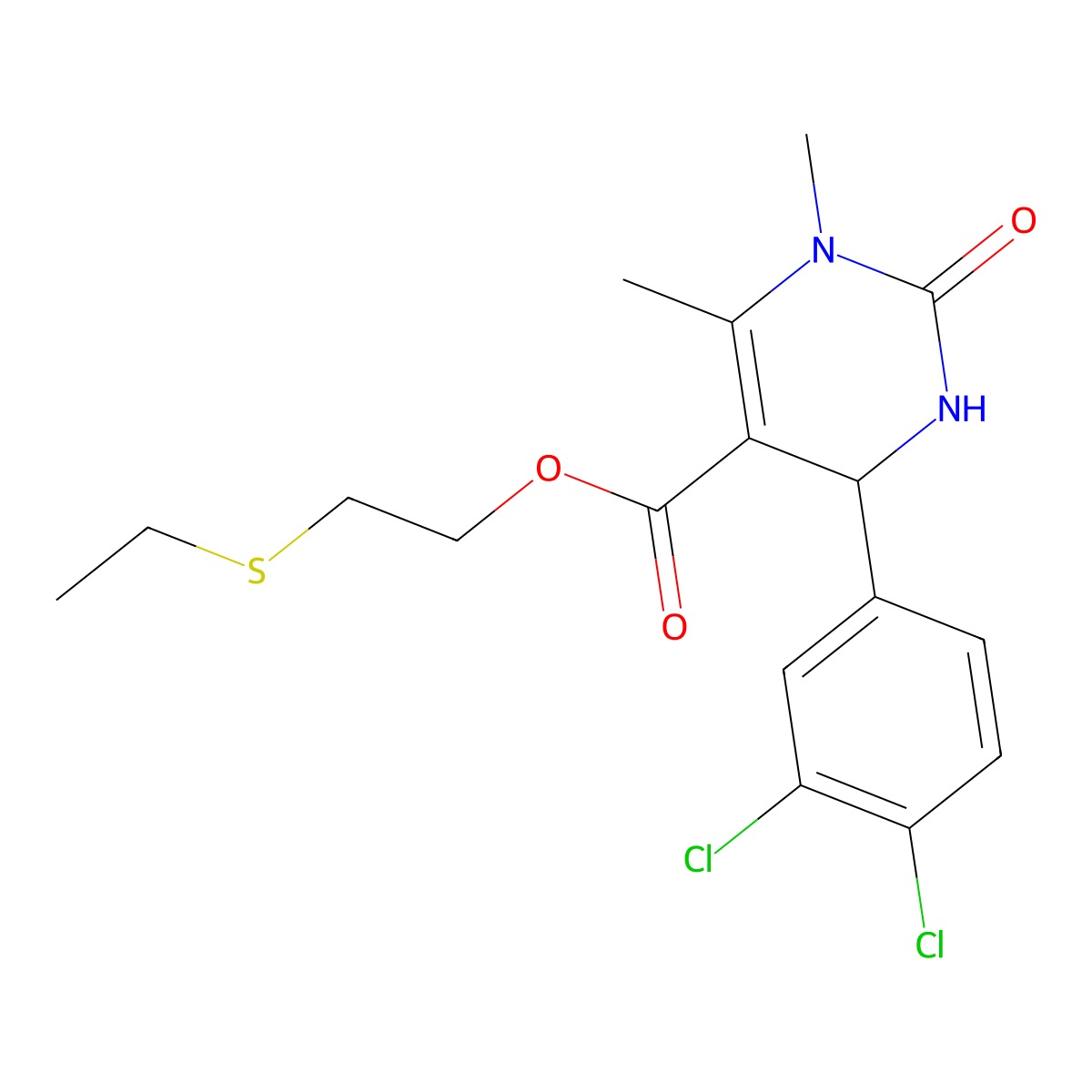 2-(Ethylsulfanyl)ethyl 4-(3,4-dichlorophenyl)-1,6-dimethyl-2-oxo-1,2,3,4-tetrahydro-5-pyrimidinecarboxylate molecular structure, CAS 314052-35-2