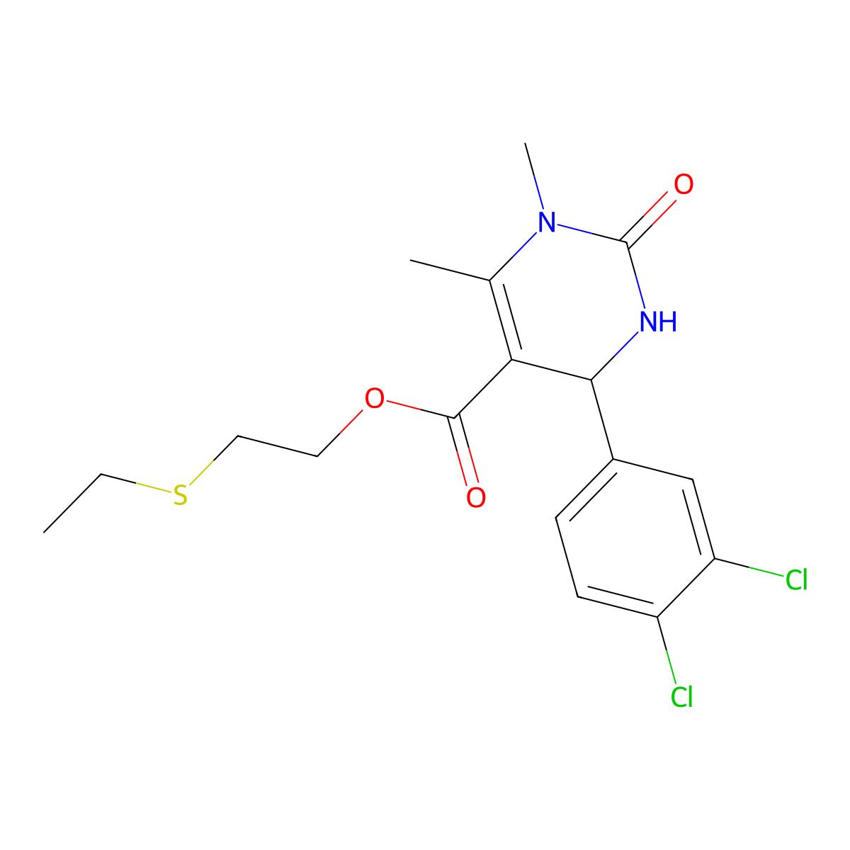 2-(Ethylsulfanyl)ethyl 4-(3,4-dichlorophenyl)-1,6-dimethyl-2-oxo-1,2,3,4-tetrahydro-5-pyrimidinecarboxylate molecular structure, CAS 314052-35-2