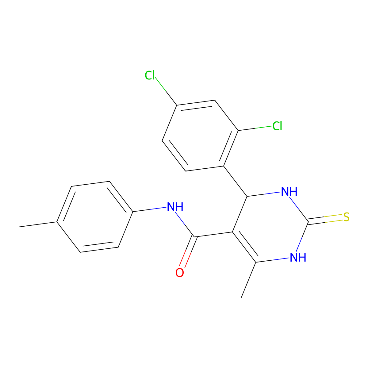 4-(2,4-dichlorophenyl)-6-methyl-2-thioxo-N-(p-tolyl)-1,2,3,4-tetrahydropyrimidine-5-carboxamide molecular structure, CAS 314052-38-5