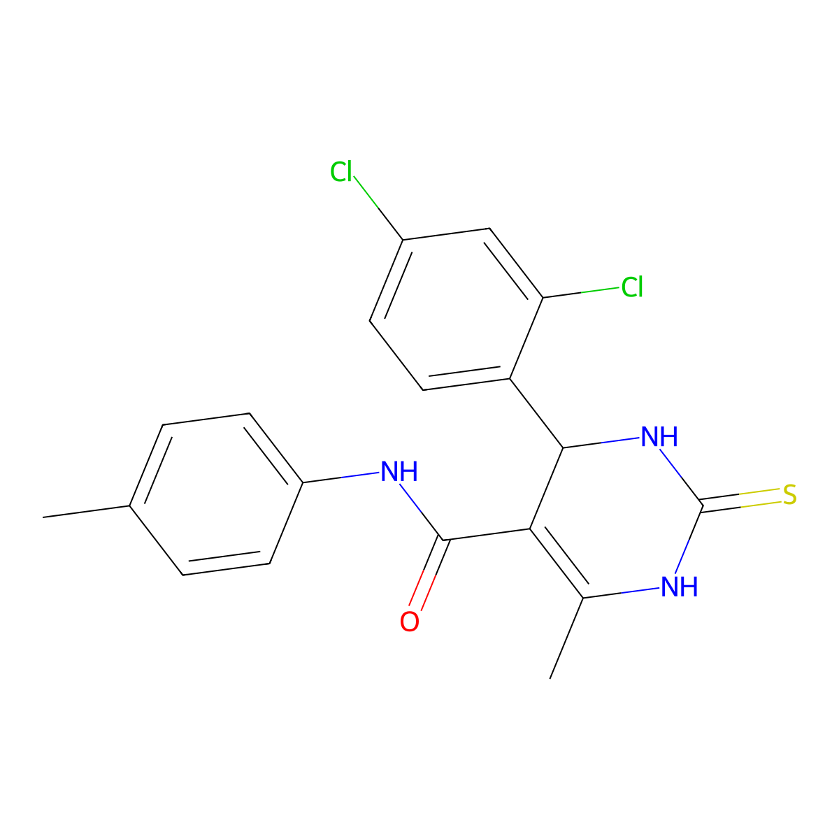 4-(2,4-dichlorophenyl)-6-methyl-2-thioxo-N-(p-tolyl)-1,2,3,4-tetrahydropyrimidine-5-carboxamide molecular structure, CAS 314052-38-5