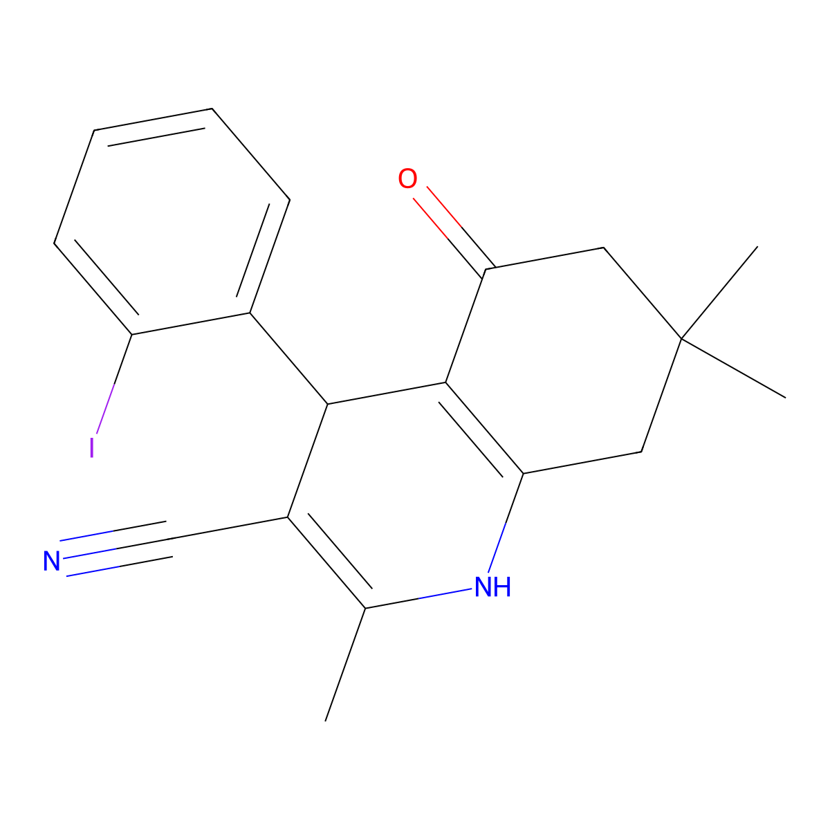 4-(2-Iodophenyl)-2,7,7-trimethyl-5-oxo-1,4,6,8-tetrahydroquinoline-3-carbonitrile molecular structure, CAS 314052-40-9