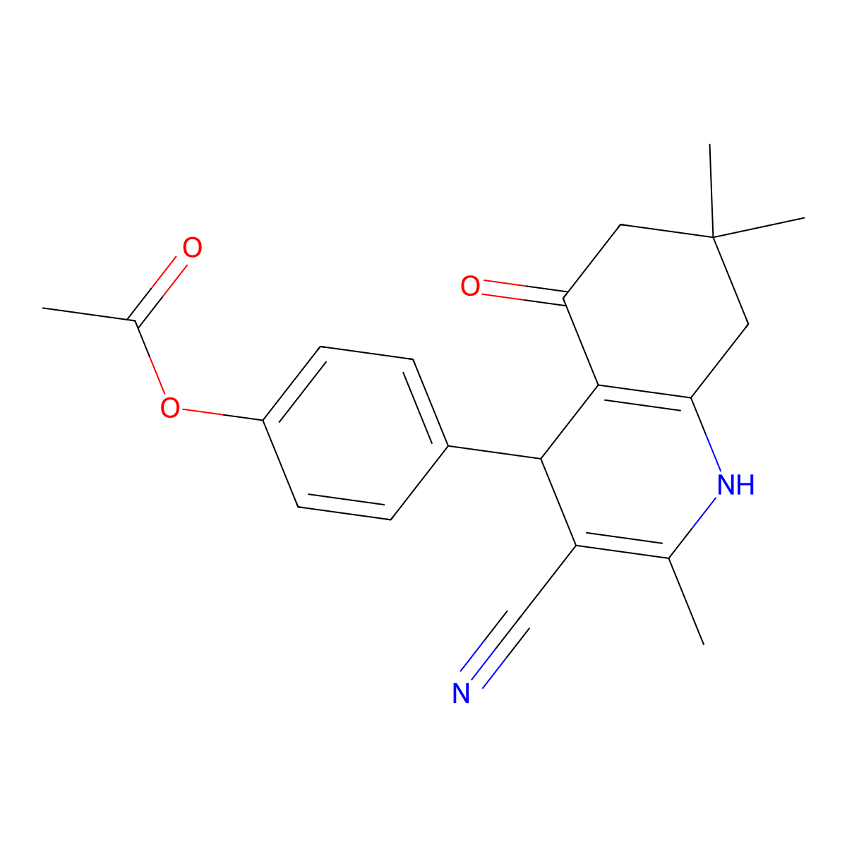4-(3-Cyano-2,7,7-trimethyl-5-oxo-1,4,5,6,7,8-hexahydroquinolin-4-yl)phenyl acetate molecular structure, CAS 314052-46-5
