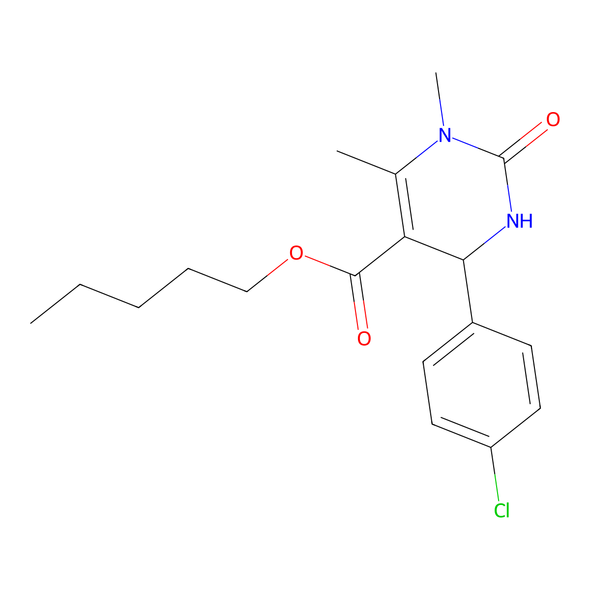 Pentyl 4-(4-chlorophenyl)-1,6-dimethyl-2-oxo-1,2,3,4-tetrahydropyrimidine-5-carboxylate molecular structure, CAS 314052-47-6