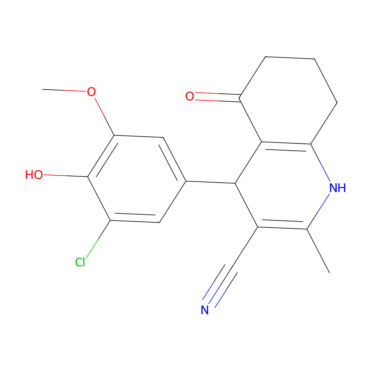 4-(3-chloro-4-hydroxy-5-methoxyphenyl)-2-methyl-5-oxo-4,6,7,8-tetrahydro-1H-quinoline-3-carbonitrile molecular structure, CAS 314052-48-7