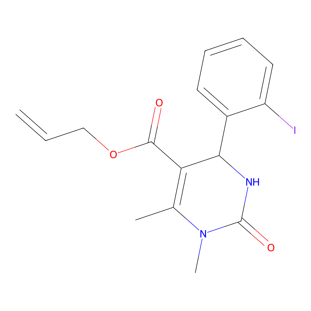 Allyl 4-(2-iodophenyl)-1,6-dimethyl-2-oxo-1,2,3,4-tetrahydro-5-pyrimidinecarboxylate molecular structure, CAS 314052-78-3