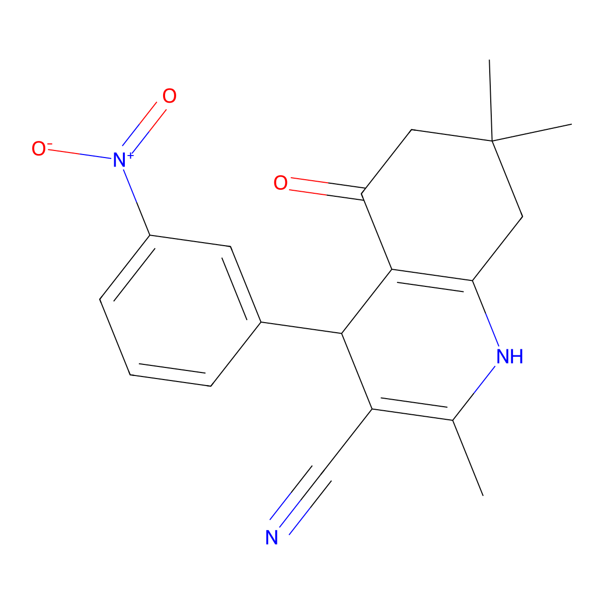 2,7,7-Trimethyl-4-(3-nitrophenyl)-5-oxo-1,4,5,6,7,8-hexahydroquinoline-3-carbonitrile molecular structure, CAS 314052-91-0