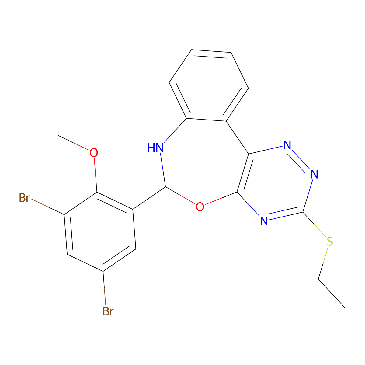 6-(3,5-Dibromo-2-methoxyphenyl)-3-ethylsulfanyl-6,7-dihydro-[1,2,4]triazino[5,6-d][3,1]benzoxazepine molecular structure, CAS 314054-62-1