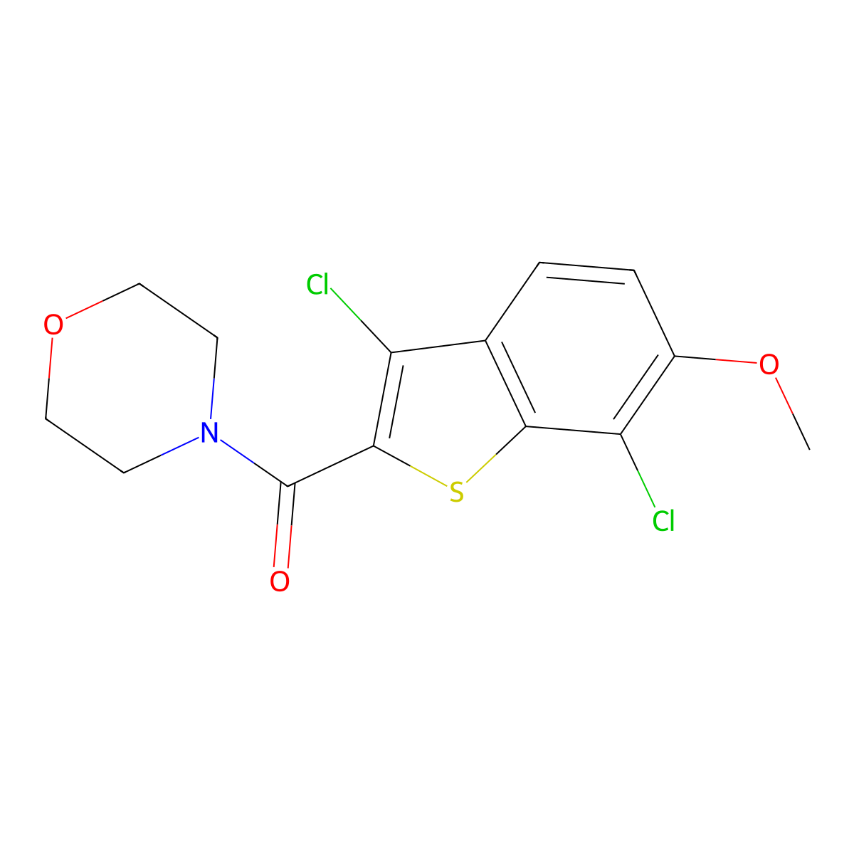 (3,7-Dichloro-6-methoxy-1-benzothiophen-2-yl)-morpholin-4-ylmethanone molecular structure, CAS 314054-99-4