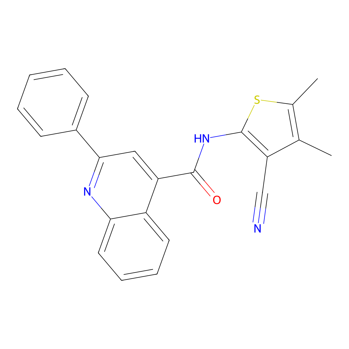 N-(3-cyano-4,5-dimethylthiophen-2-yl)-2-phenylquinoline-4-carboxamide molecular structure, CAS 314055-01-1