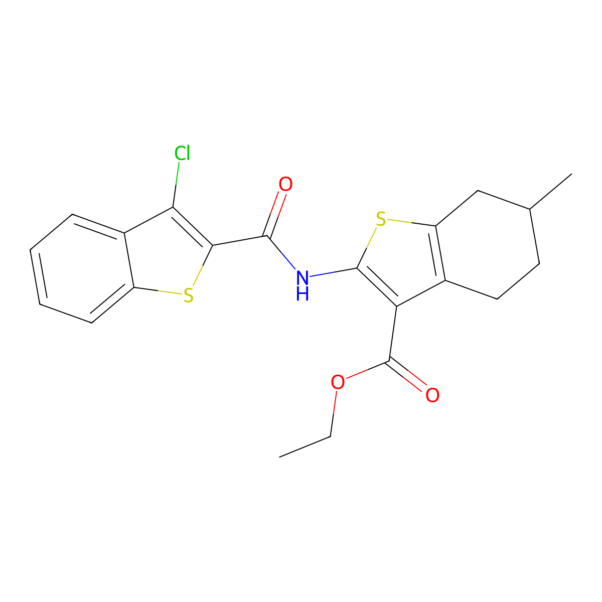 Ethyl 2-[(3-chloro-1-benzothiophene-2-carbonyl)amino]-6-methyl-4,5,6,7-tetrahydro-1-benzothiophene-3-carboxylate molecular structure, CAS 314055-02-2