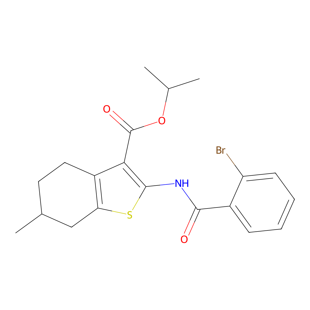 Propan-2-yl 2-{[(2-bromophenyl)carbonyl]amino}-6-methyl-4,5,6,7-tetrahydro-1-benzothiophene-3-carboxylate molecular structure, CAS 314055-30-6