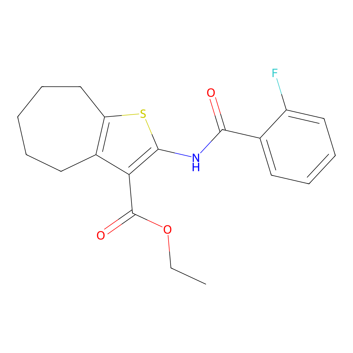 ethyl 2-[(2-fluorobenzoyl)amino]-5,6,7,8-tetrahydro-4H-cyclohepta[b]thiophene-3-carboxylate molecular structure, CAS 314055-44-2