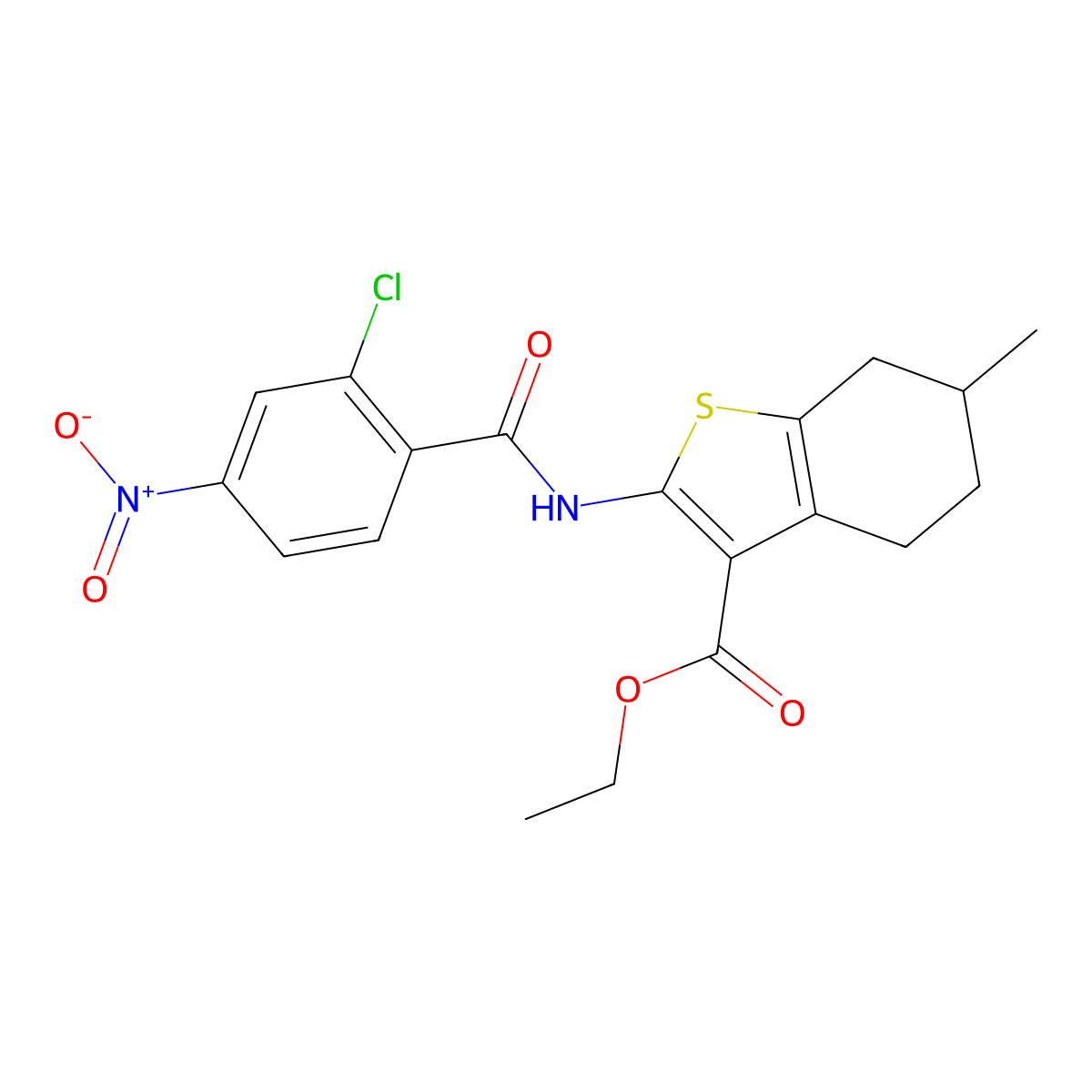 Ethyl 2-[(2-chloro-4-nitrobenzoyl)amino]-6-methyl-4,5,6,7-tetrahydro-1-benzothiophene-3-carboxylate molecular structure, CAS 314055-45-3